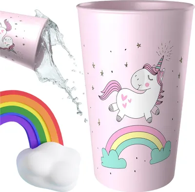 Image de Tasse pour enfants 250 ml Pour l'école à la maternelle Plastique Licorne Rose