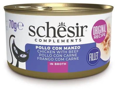 Imagen del producto de SCHESIR, pollo con ternera en caldo - alimento húmedo para gatos - 70g