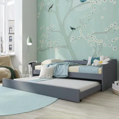 Obrázok produktu pre Leonie23 posteľ 90x200cm s 1 výsuvnou posteľou sivej farby.