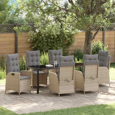 Image de Mobilier d'extérieur exclusif - Ensemble de table et chaises de jardin pour 7 personnes, en polyrotin beige