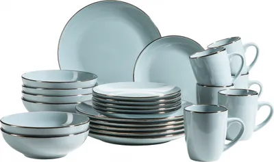 Produktbild von Mäser 931626 Metalický jedálenský servis RIM pre 6 osôb, kamenina, svetlomodrá (1 sada, 24 kusov)