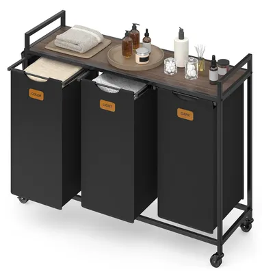Produktbild von Wäschesortierer & Wäschekorb - Wäschewagen - Mit Rollen - 3 Beutel - 150 L - Mit Ablage - Oxford-Gewebe - Schwarz