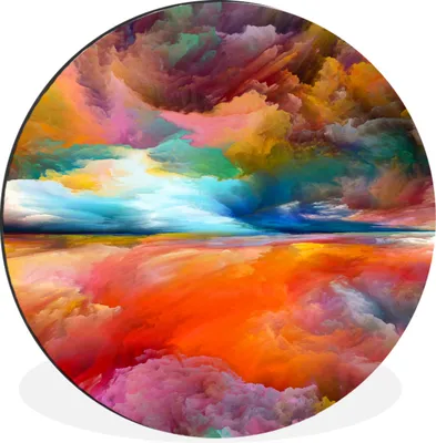 Produktbild von MuchoWow® Aluminium Wandkreis Gemälde - Ölgemälde - Abstrakt - Wolken Ø 60 cm Wanddeko Modern Wohnzimmer - Wand Kreis - Wandbild - Schlafzimmer - Aluminium Bild - Kinderzimmer - Wohnzimmer Dekoration - Wandschmuck