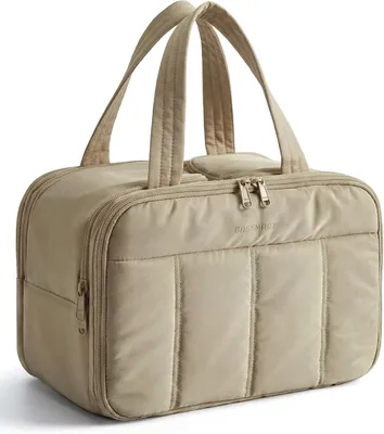 Produktbild von kulturbeutel Damen, Reise Kosmetiktasche Groß Kulturtasche zum Aufhängen für Frauen, Makeup Taschen Organizer mit Griff für Reisen, wasserdichte Waschtasche, Braun