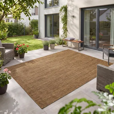 Immagine prodotto di Carpetsale24 Tappeto Outdoor Marrone 200x280 cm Balcone Terrazza Giardino Resistente intemperie UV Grande XL Tinta unita Tessuto piatto Moderno