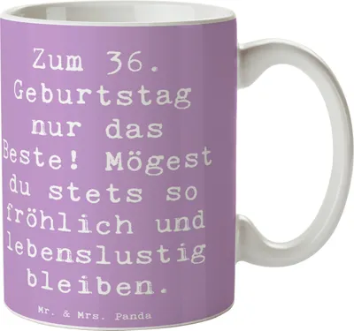Produktbild von Mr. & Mrs. Panda Kaffeebecher Spruch 36. Geburtstag - Lavendeltraum - Geschenk, Happy Birthday, Pott, Meilenstein, Teetasse, Tasse, Kakaotasse, herzlicher, Jubiläum