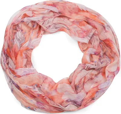 Produktbild von styleBREAKER Damen Loop Schal mit buntem Feder Muster, leichter sommerlicher Boho Schlauchschal mehrfarbig 01016239