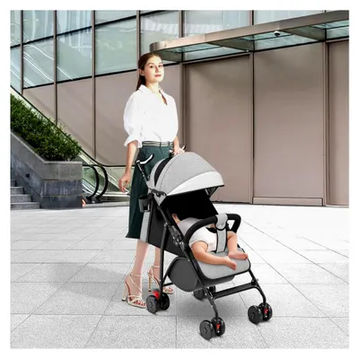 Produktbild von Kinderwagen, leicht, 4 Räder, faltbar, 5-Punkt-Gurt, Fußstütze, bis 22 kg – 47 x 72 x 97 cm – Grau