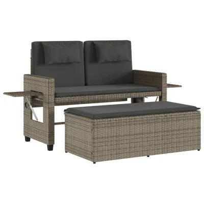 Produktbild von Gartenbank Verstellbar mit Kissen Grau Poly Rattan