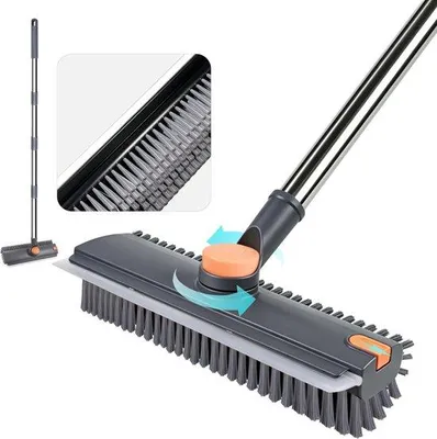 Produktbild von Bodenbürste mit langem Stiel, 3-in-1 Badezimmer- und Duschbürste mit Silikonkratzer, harte Borsten für Badezimmer, Küche, Terrasse