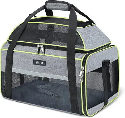 Imagen del producto de Caja de transporte para mascotas, ampliable, hasta 7 kg, de color gris, apta para coche y para visitas al veterinario