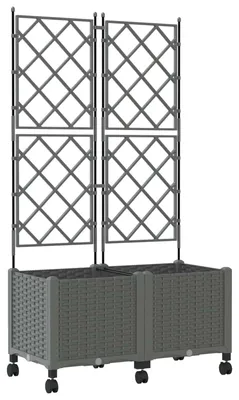 Imagen del producto de vidaXL: Juego de 2 macetas con enrejado y ruedas, color gris claro, material: polipropileno (PP)