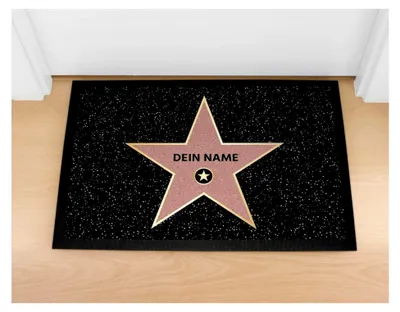 Produktbild von Personalisierte Fußmatte mit Name Walk of Fame Hollywood Stern, rutschfest und waschbar, Weiß 60x40cm