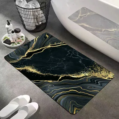 Produktbild von Badematte rutschfest saugfähig Badvorleger Badezimmerteppich Blackgold-31 50x80