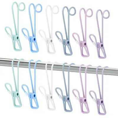Produktbild von Elzusha - 12 multifunktionale Wäscheklammern aus Edelstahl mit Haken - Aufhängeclips für Handtücher und Socken