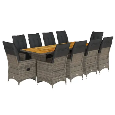 Immagine prodotto di vidaXL set bistrot da giardino 11 pezzi con cuscini in polirattan grigio