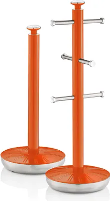 Produktbild von SWAN SWKA1054ON Retro Küchenrollenhalter + Tassenhalter für 6 Kaffeetassen, Hochwertiger Stahl Orange
