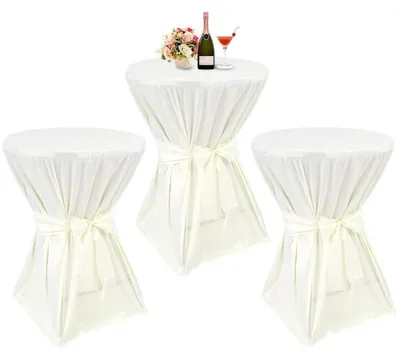 Productafbeelding van Tafelkleed set van 3, ivoorwit, Ø70-75 cm, met lintdessin en versteviging