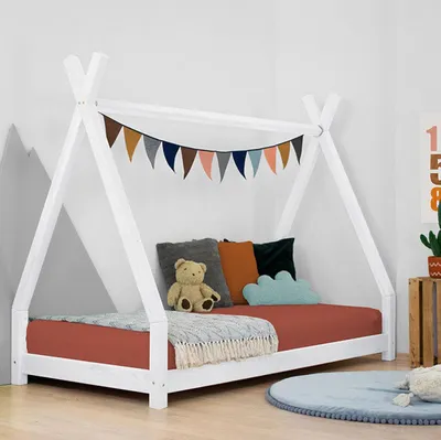 Produktbild von Kinderholzbett NAKANA in Form eines Tipis 120x200 cm Weiß