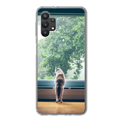 Produktbild von MuchoWow® Handyhülle Schutzhülle Hülle für Samsung Galaxy A32 5G Katze - Fenster - Pflanzen Silikon Softcase Handy Hülle - Softcase
