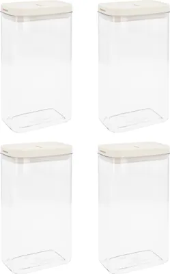 Immagine prodotto di Barattoli Krumble - Set di 4 -1800 ml - Barattoli per la conservazione - Barattoli per la conservazione - Coperchio ermetico - Barattoli per la conservazione - Lavabili in lavastoviglie - Plastica - Trasparente - Beige