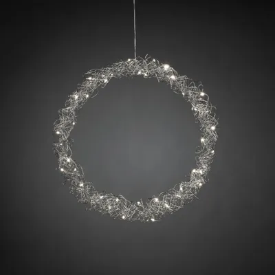 Produktbild von Konstsmide LED Metallkranz, silberfarben, 40 warm weiße Dioden, 4,5V, Innen, transparentes Kabel - 1789-303