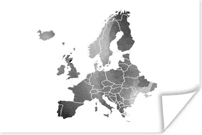 Produktbild von MuchoWow® Poster Europa-Karte in Aquarell - schwarz und weiß 180x120 cm - Fotoplakat