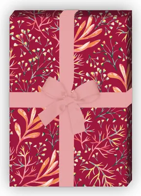 Produktbild von Tolles rotes Geschenkpapier zum Einpacken mit Korallen Blumen - G10234, 32 x 48cm