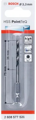 Produktbild von Bosch HSS PointTeQ HEX Metallbohrer DIN338 3,3mm, 1er VE, 2608577521