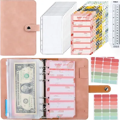 Immagine prodotto di Taccuino Binder, A6 Binder Budget Planner, taccuino in Pelle finta con 12 fogli Binder, taccuini, rosa