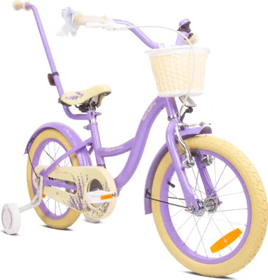 Produktbild von Mädchenfahrrad 16 Zoll Glocke Zusatzräder Schubstange Flower Bike lavendel