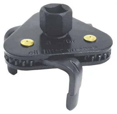 Immagine prodotto di Chiave per la rimozione del filtro dell'olio, strumento a 3 griffe-ganasce-bracci, regolabile con 3/8'' e 1/2", adattatore universale rimovibile diametro 63–102 mm