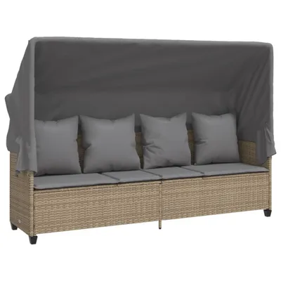 Immagine prodotto di Lettino prendisole con tettuccio e cuscini in rattan beige