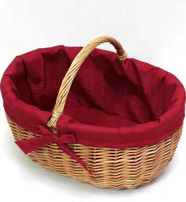 Produktbild von Einkaufskorb Weide 47x36cm rote Stoffeinlage