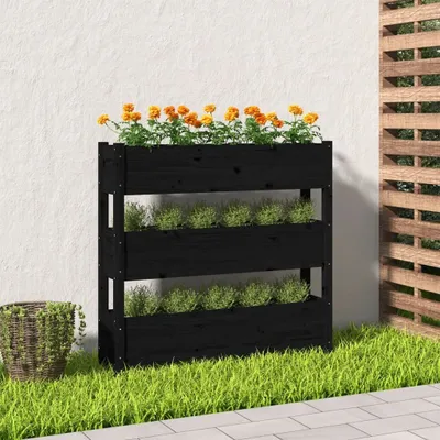 Zdjęcie produktu dla Maison Exclusive – donica na rośliny czarna 112 x 25 x 104,5 cm, lite drewno sosnowe