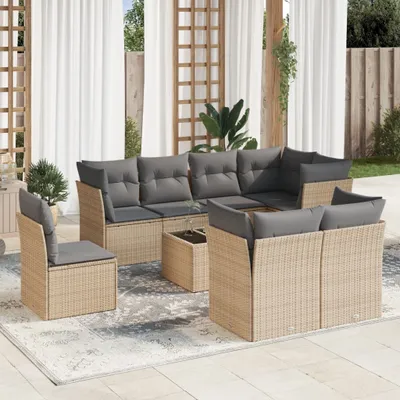 Immagine prodotto di Maison Exclusive - Set da giardino 9 pezzi con cuscini in polyrattan beige