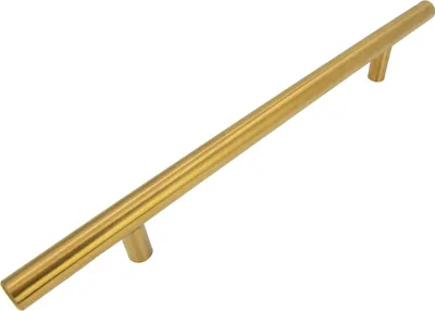Zdjęcie produktu dla Uchwyt meblowy Aurora o rozstawie 160 mm, powierzchnia ze szczotkowanej stali nierdzewnej w kolorze matowego złota, ergonomiczny i stylowy do nowoczesnych wnętrz.