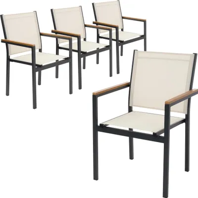 Produktbild von ML-Design Gartenstühle 4er Set mit Armlehnen Beige Balkonstuhl aus Textilene mit Aluminiumgestell wetterfest stapelbar für Garten Balkon Terrasse