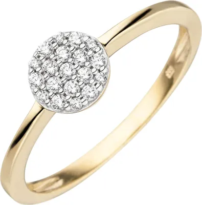 Produktbild von Ring aus 333 Gold Gelbgold bicolor mit 19 Zirkonia Ringkopf flach Fingerring Innenumfang 54mm  Ø17.2mm