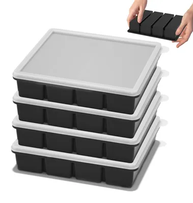 4er-Set Silikon-Eiswürfelform mit Deckel, BPA-frei, stapelbar