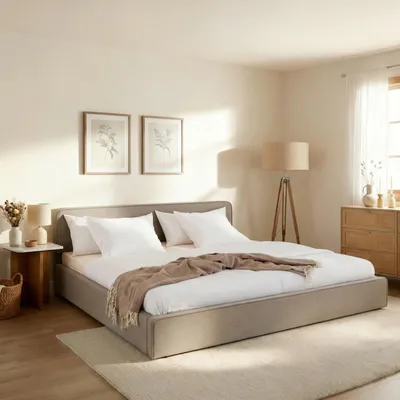 Produktbild von LATINI Polsterbett mit höhenverstellbarem Kopfteil, 180x200 cm, Greige - Doppelbett inklusive Lattenrost, ideal für zwei Personen, Bettgestell stabil und bequem, modernes Design für jedes Schlafzimmer