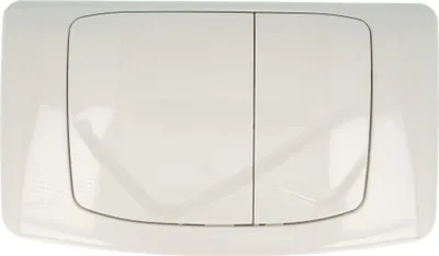 A white dual-flush toilet actuator plate with two buttons.