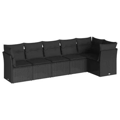 Produktbild von 6-tlg. Garten-Sofagarnitur mit Kissen Schwarz Poly Rattan