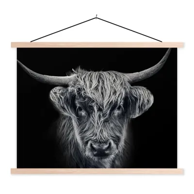 Produktbild von MuchoWow® Textilposter Schottischer Highlander - Schwarz - Kuh - Tiere 60x45 cm mit holzfarbenen Rahmen - Bild