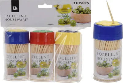 Produktbild von Set mit 3 Packungen Zahnstocher aus Holz, 150 Stück pro Packung