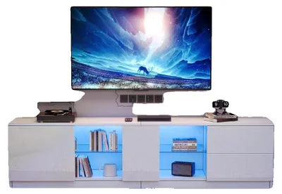 Zdjęcie produktu dla Stojak pod telewizor, nowoczesny design, oświetlenie LED, biały