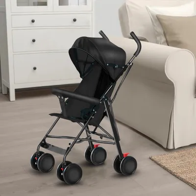 Produktbild von Kinderwagen Buggy Klein Zusammenklappbar Buggy Kinderbuggy Sportwagen mit 4 Räder Inkl.Moskitonetz und Sonnenverdeck Schwarz