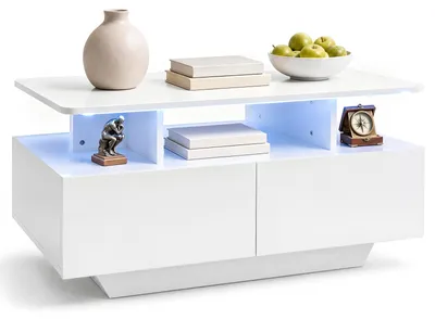 Produktbild von COSTWAY Moderner Couchtisch mit LED-Beleuchtung, Wohnzimmertisch mit 4 Schubladen & Ablage, Kaffeetisch mit Fernbedienung, Sofatisch, 90x55x45,5 cm