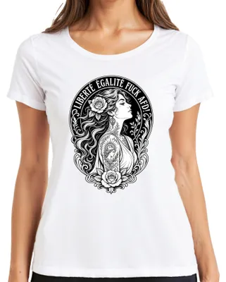 Productafbeelding van LIBERTÉ ÉGALITÉ VERDOMD AFD Roze dames T-shirt met bloemenprint, wit, maat S