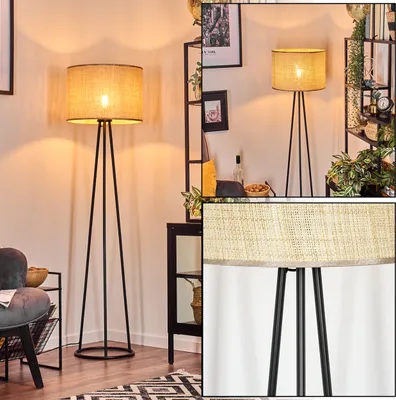 Produktbild von Reggio Stehlampe aus Metall/Papiergeflecht in Schwarz/Beige